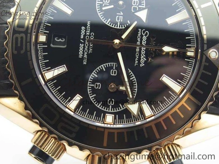 0515 Elegant Seamaster Pro Chrono RG OM Best Edition Black Ceramic Black Dial On Gummy Strap A 8128